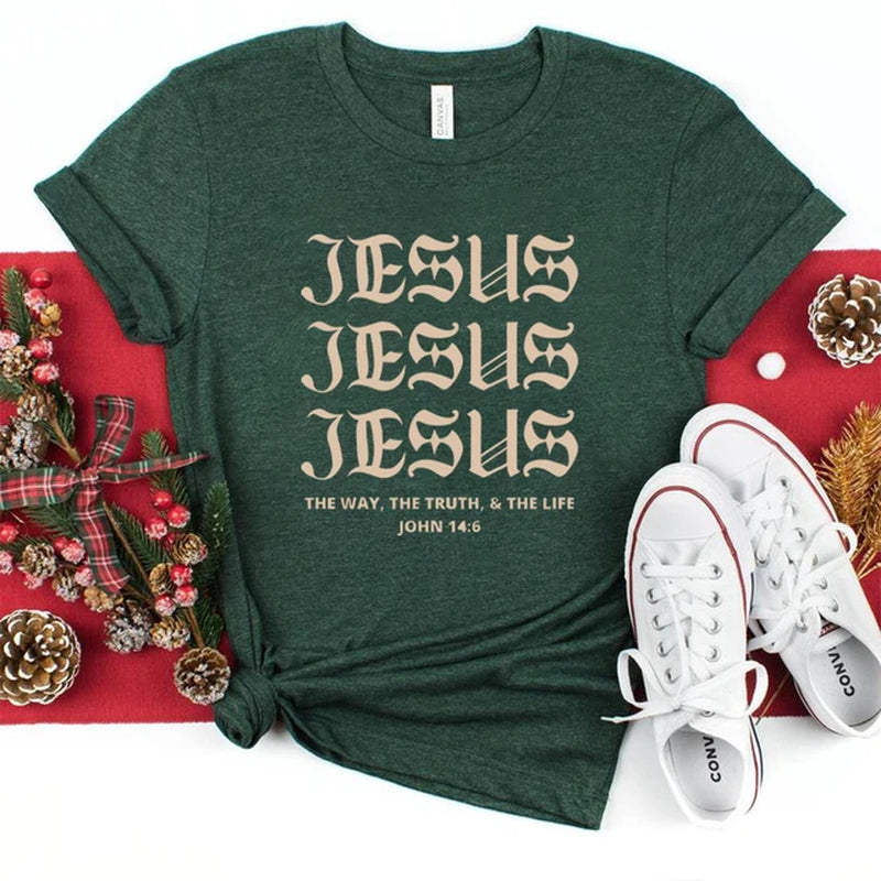 JESUS JESUS JESUS Aesthetic Jesus T Shirt Christian Shirts for Men Women T-Shirt Christian Shirts Bible Verse Tee Unisex Summer Casual Tops