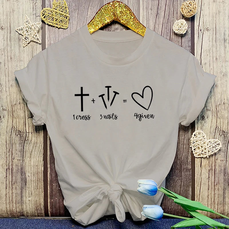 Jesus 1 Cross 3 Nails 4 Given Print T-Shirt Girl T Shirt Soft Print Top Unisex Tee Clothing Casual O-Neck