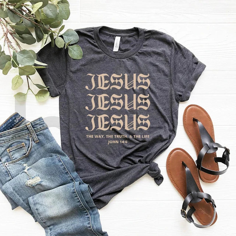 JESUS JESUS JESUS Aesthetic Jesus T Shirt Christian Shirts for Men Women T-Shirt Christian Shirts Bible Verse Tee Unisex Summer Casual Tops