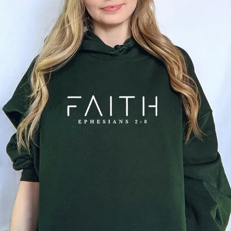 Faith Hoodie Ephesians Hooded Bible Verse Sweatshirt Christian Clothing Christian Women Pullover Unisex Trendy Hoodie