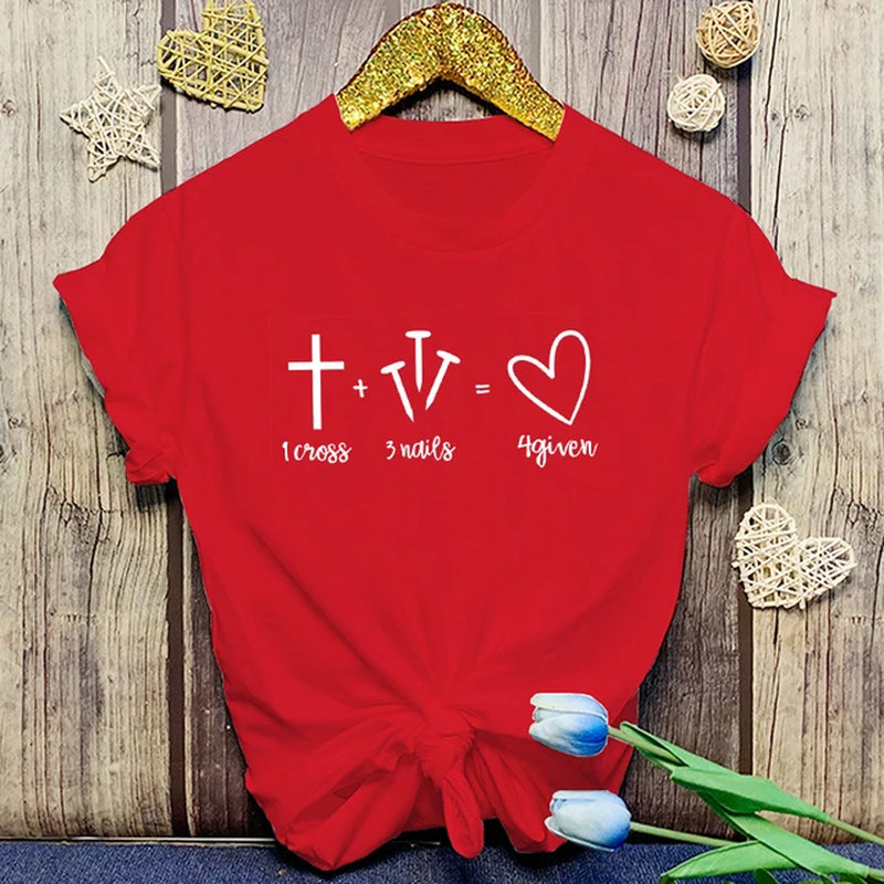 Jesus 1 Cross 3 Nails 4 Given Print T-Shirt Girl T Shirt Soft Print Top Unisex Tee Clothing Casual O-Neck