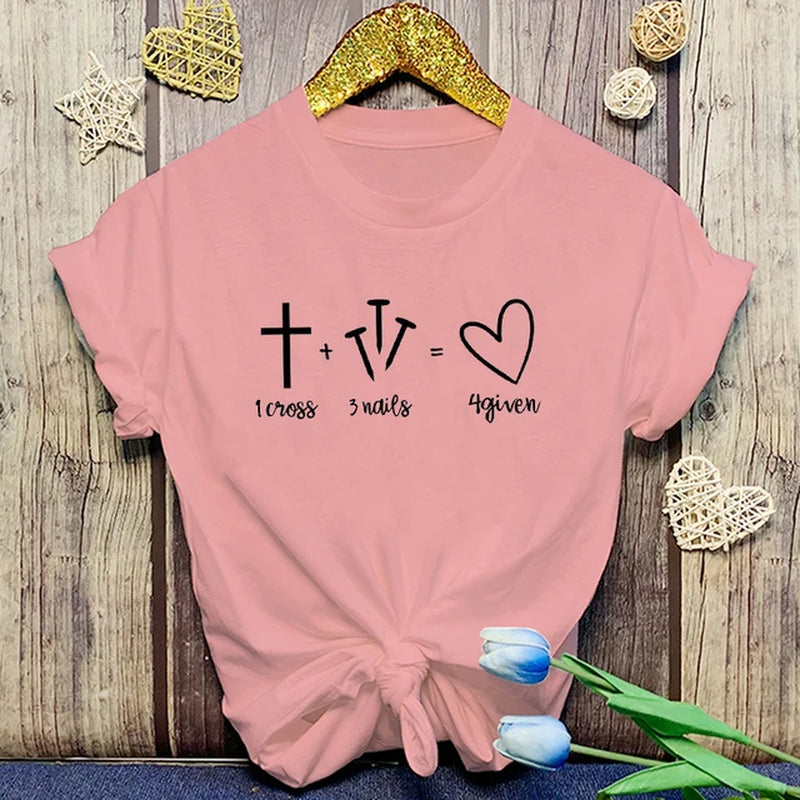 Jesus 1 Cross 3 Nails 4 Given Print T-Shirt Girl T Shirt Soft Print Top Unisex Tee Clothing Casual O-Neck