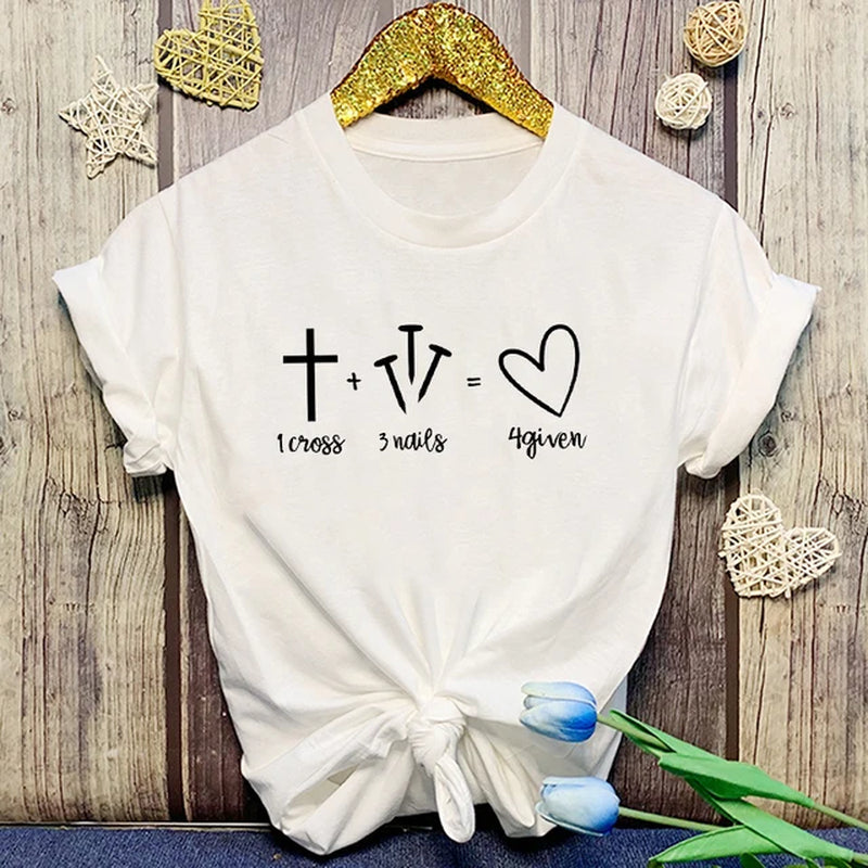 Jesus 1 Cross 3 Nails 4 Given Print T-Shirt Girl T Shirt Soft Print Top Unisex Tee Clothing Casual O-Neck