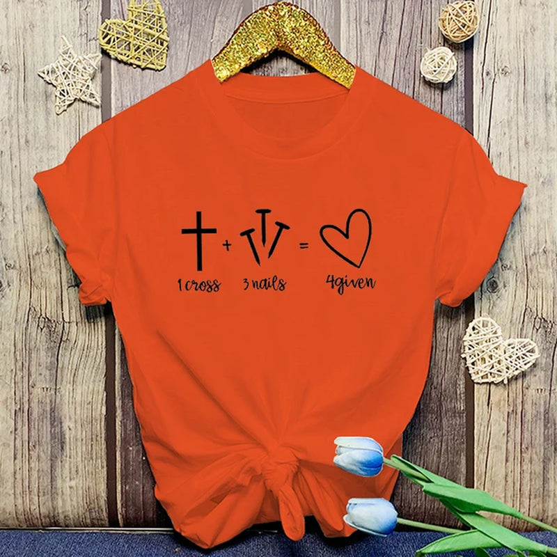 Jesus 1 Cross 3 Nails 4 Given Print T-Shirt Girl T Shirt Soft Print Top Unisex Tee Clothing Casual O-Neck