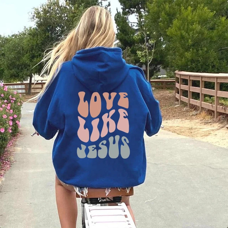 Love like Jesus Hoodie Christian Bible Verse Hooded Sweatshirt Religious Faith Pullover Jesus save Us Groovy Women Christian Top