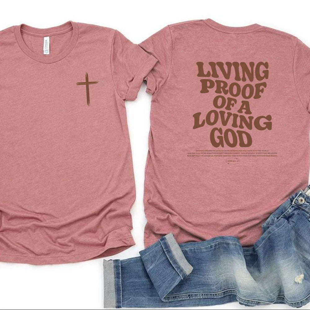 LIVING PROOF Aesthetic Christian T-Shirt Christian Apparel Brown Jesus Tshirt Trendy Streetwear Clothing Bible Verse Shirts Christian Gift