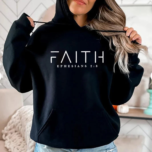 Faith Hoodie Ephesians Hooded Bible Verse Sweatshirt Christian Clothing Christian Women Pullover Unisex Trendy Hoodie