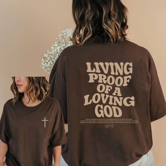 LIVING PROOF Aesthetic Christian T-Shirt Christian Apparel Brown Jesus Tshirt Trendy Streetwear Clothing Bible Verse Shirts Christian Gift