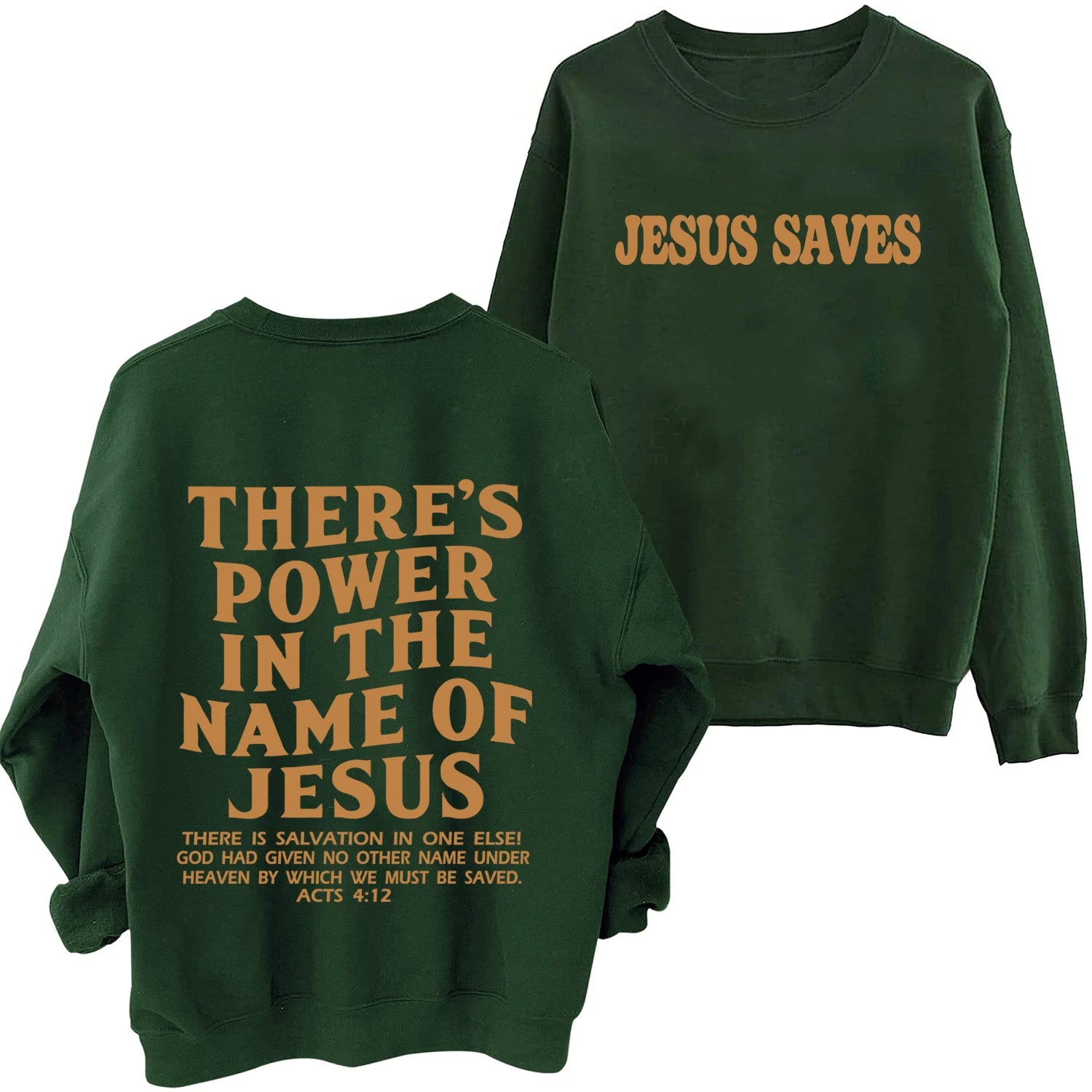 There Is Power in the Name of Jesus Sweatshirt Christian Faith Hoodie Man Woman Oversized Jesus Saves Sweatshirts Army Green