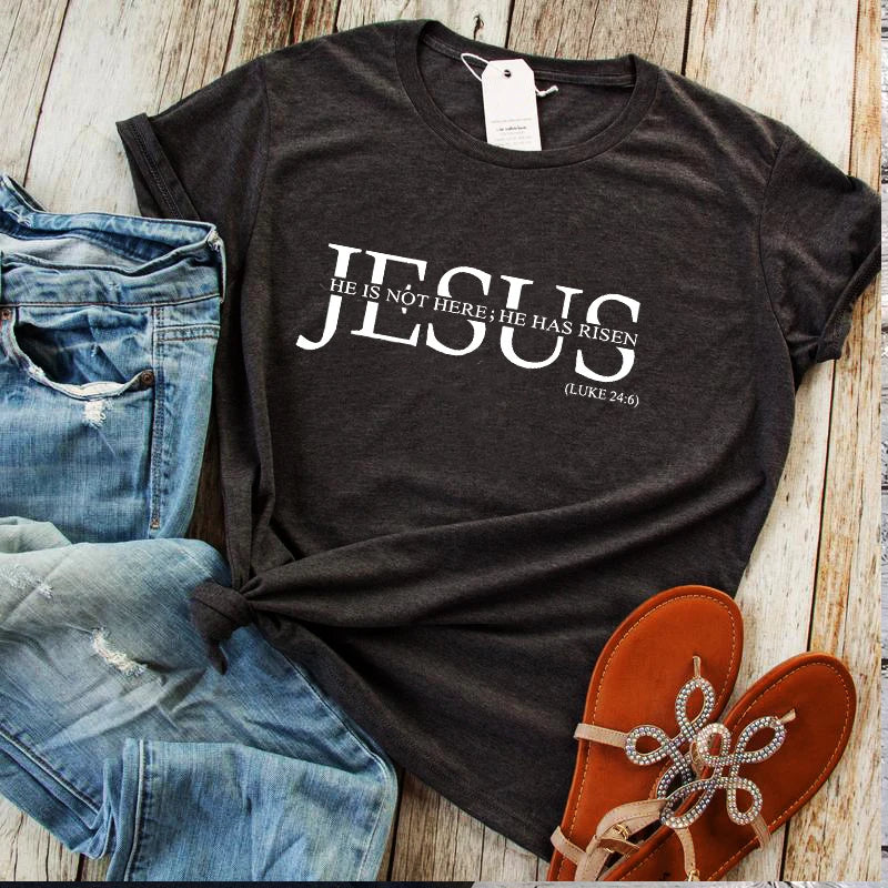 Jesus T Shirts Classic Jesus Couple Clothes He Is Not Here He Has Risen Religious Streetwear Print Women Tshirt M