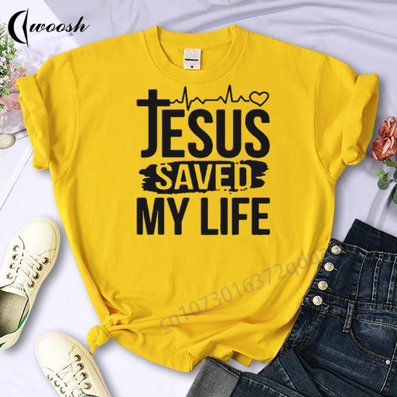 Christian T-Shirt Letter Print Cute Women T-Shirt Jesus Shirt Harajuku Graphic Tops Female Woman Tees Summer Oversized Clothing