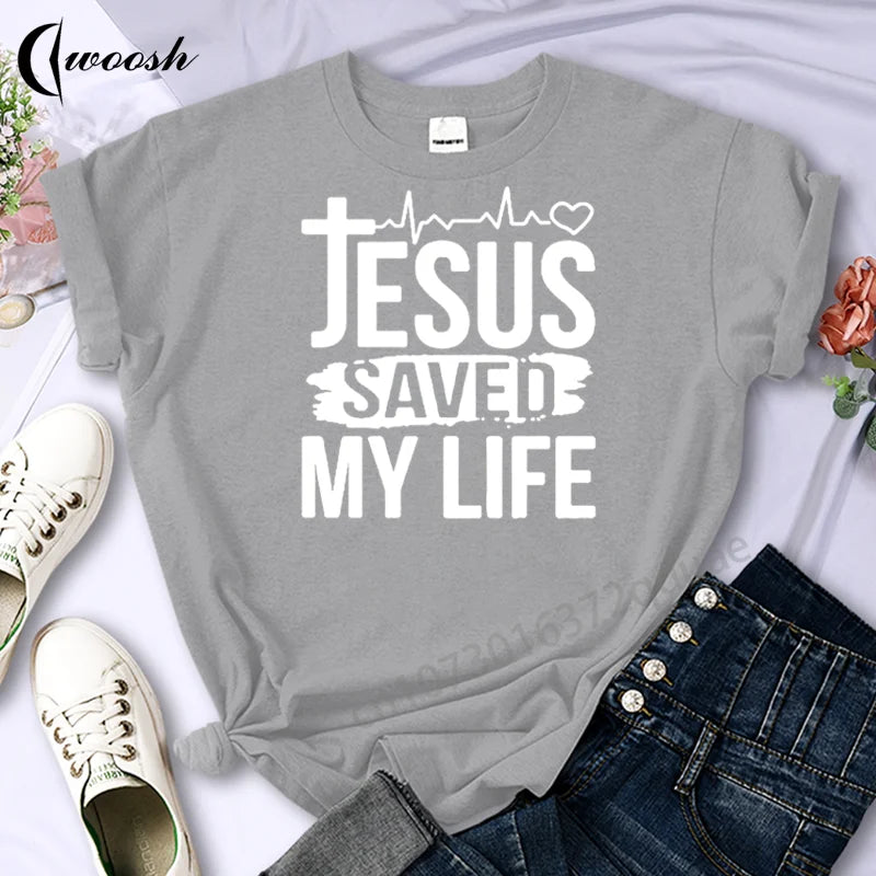 Christian T-Shirt Letter Print Cute Women T-Shirt Jesus Shirt Harajuku Graphic Tops Female Woman Tees Summer Oversized Clothing