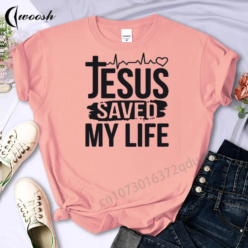 Christian T-Shirt Letter Print Cute Women T-Shirt Jesus Shirt Harajuku Graphic Tops Female Woman Tees Summer Oversized Clothing