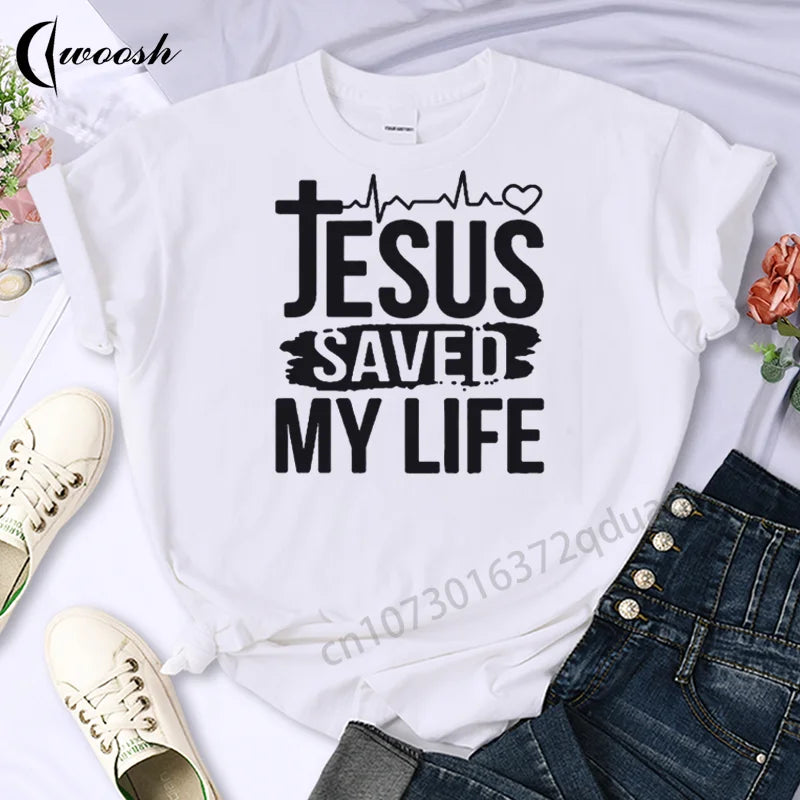 Christian T-Shirt Letter Print Cute Women T-Shirt Jesus Shirt Harajuku Graphic Tops Female Woman Tees Summer Oversized Clothing