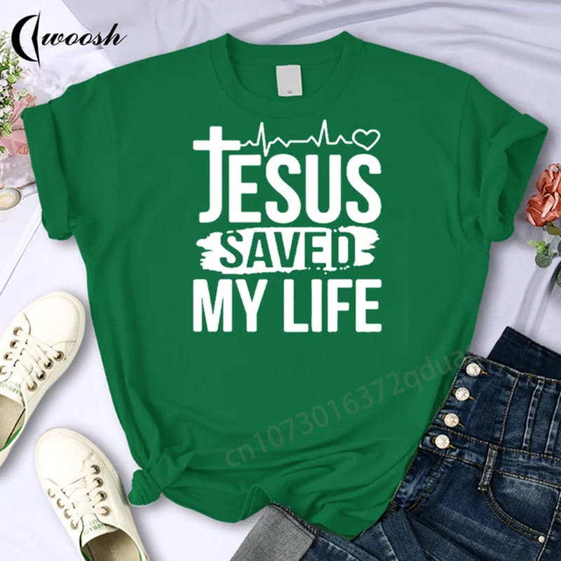 Christian T-Shirt Letter Print Cute Women T-Shirt Jesus Shirt Harajuku Graphic Tops Female Woman Tees Summer Oversized Clothing