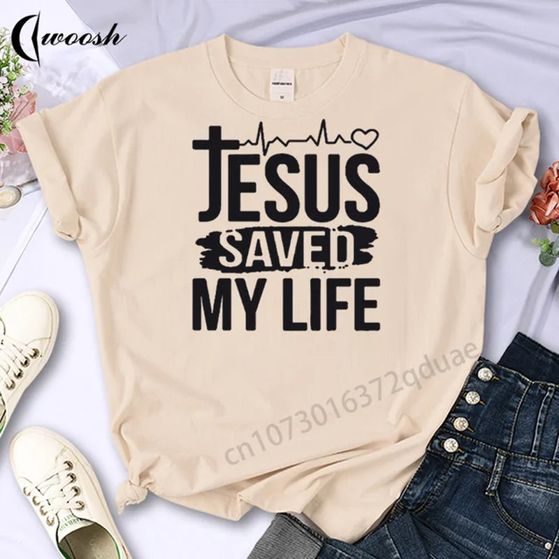 Christian T-Shirt Letter Print Cute Women T-Shirt Jesus Shirt Harajuku Graphic Tops Female Woman Tees Summer Oversized Clothing