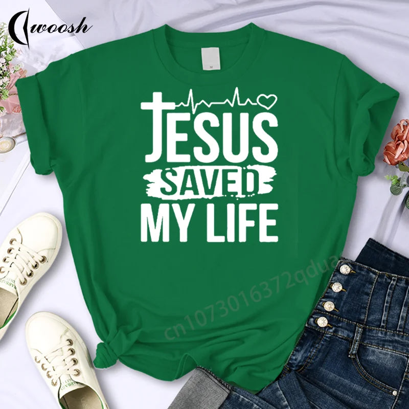 Christian T-Shirt Letter Print Cute Women T-Shirt Jesus Shirt Harajuku Graphic Tops Female Woman Tees Summer Oversized Clothing