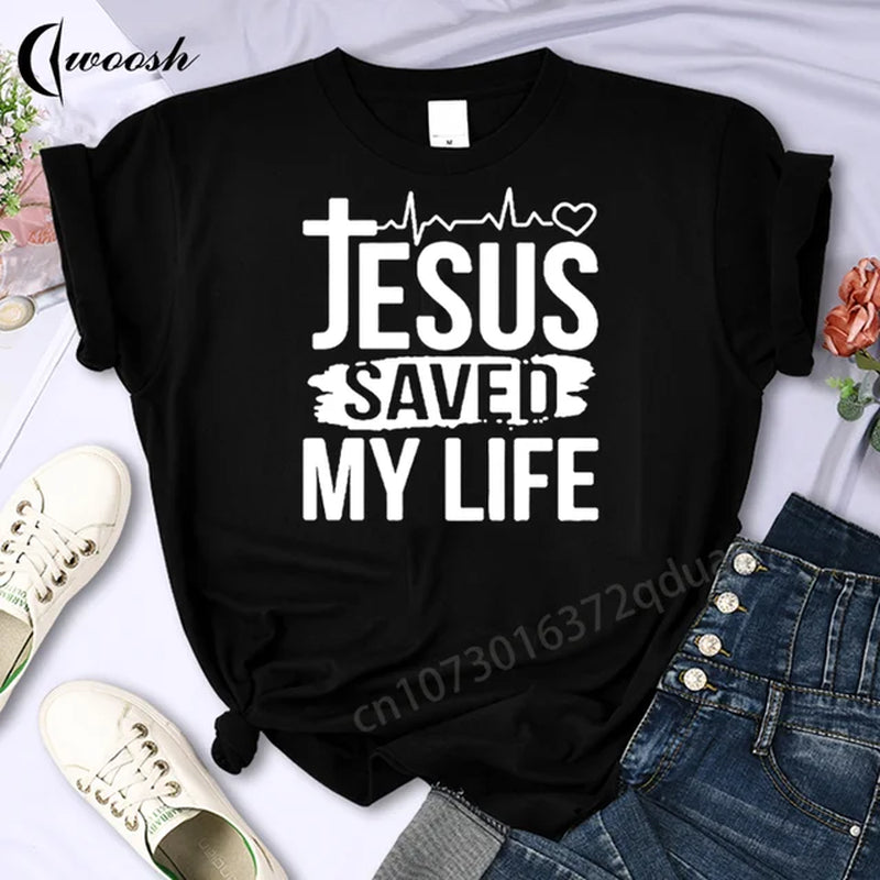 Christian T-Shirt Letter Print Cute Women T-Shirt Jesus Shirt Harajuku Graphic Tops Female Woman Tees Summer Oversized Clothing